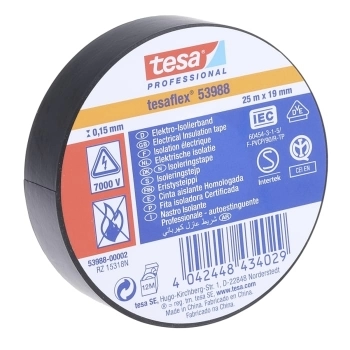 BANDA TESAFLEX ELECTROIZOLATOARE DIN PVC NEGRU 20MX19MM 0